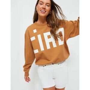 Clare V. Nutmeg & Cream Ciao Oversized Cotton Pullover Sweatshirt Womens Small